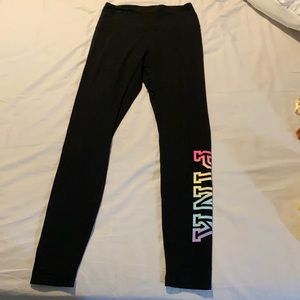 Black Pink Leggings with Rainbow Brand Name